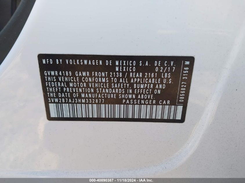2017 VOLKSWAGEN JETTA 1.4T S - 3VW2B7AJ3HM332877