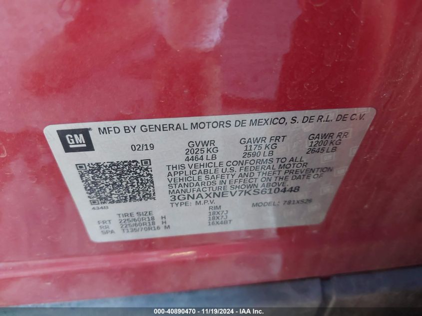 VIN 3GNAXNEV7KS610448 2019 CHEVROLET EQUINOX no.9