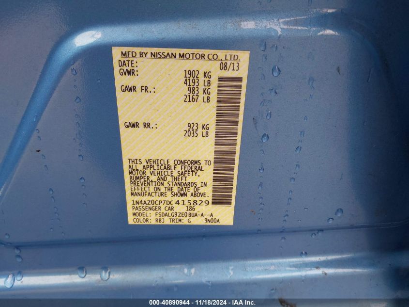 2013 NISSAN LEAF VIN: 1N4AZ0CP7DC415829