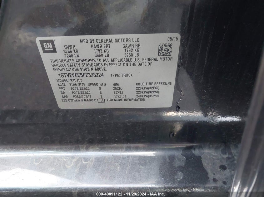 2015 GMC SIERRA 1500 SLT - 1GTV2VEC5FZ338224