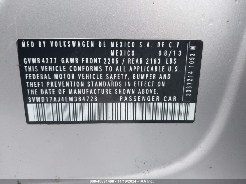 2014 VOLKSWAGEN JETTA 1.8T SE - 3VWD17AJ4EM364728