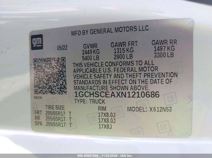 2022 Chevrolet Colorado 2Wd Long Box Lt VIN: 1GCHSCEAXN1210686 Lot: 40891546