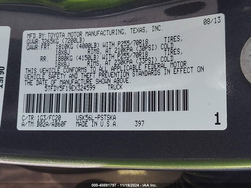 2014 TOYOTA TUNDRA SR5 5.7L V8 - 5TFDY5F19EX324599