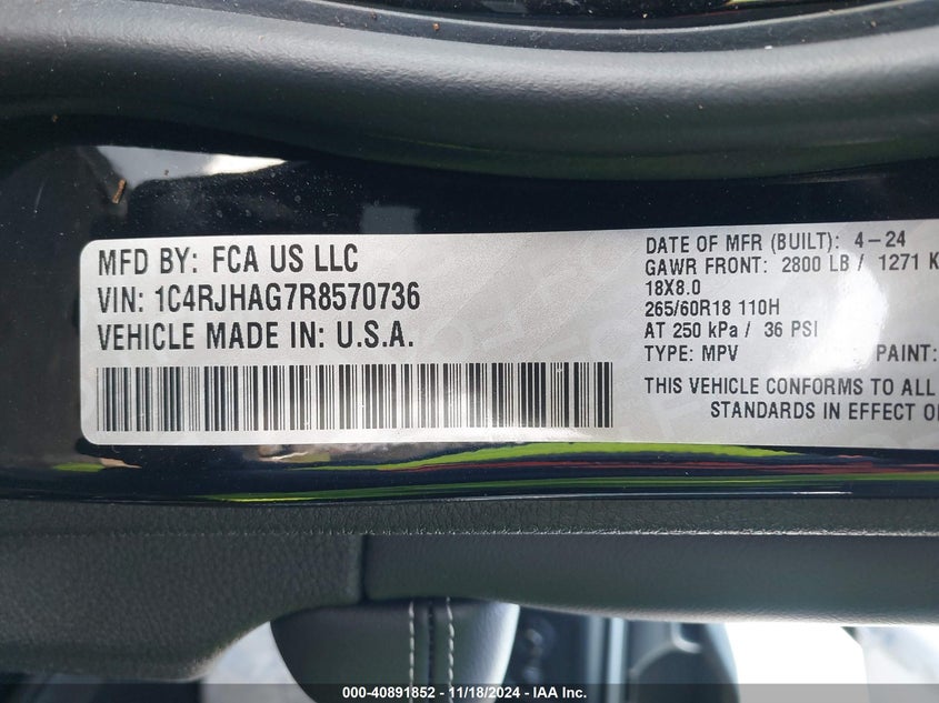 2024 JEEP GRAND CHEROKEE VIN: 1C4RJHAG7R8570736