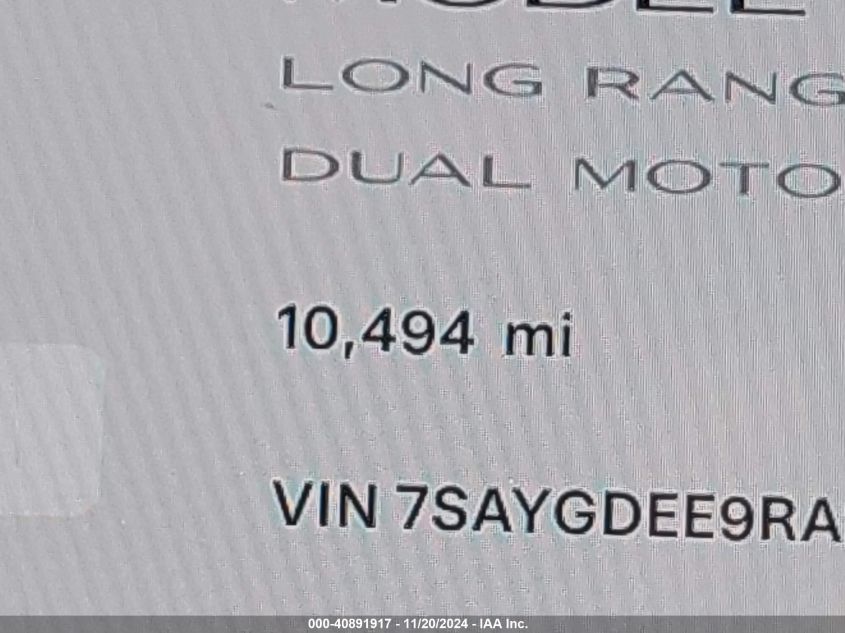 2024 Tesla Model Y Long Range Dual Motor All-Wheel Drive VIN: 7SAYGDEE9RA276959 Lot: 40891917