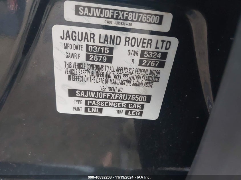 2015 JAGUAR XF 3.0 SPORT AWD - SAJWJ0FFXF8U76500