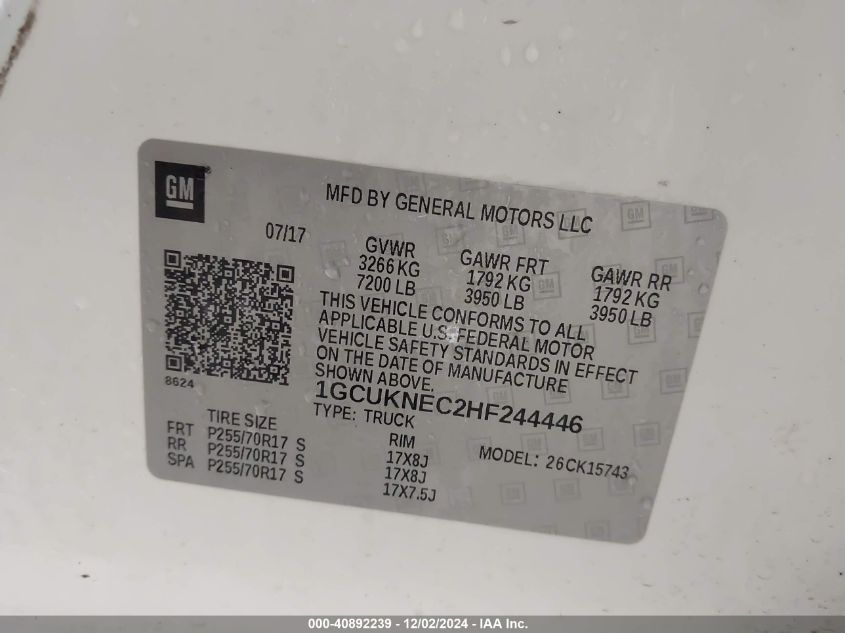 2017 CHEVROLET SILVERADO 1500 WT - 1GCUKNEC2HF244446