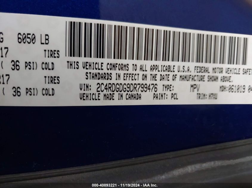 VIN 2C4RDGDG9DR799476 2013 Dodge Grand Caravan, Crew no.9