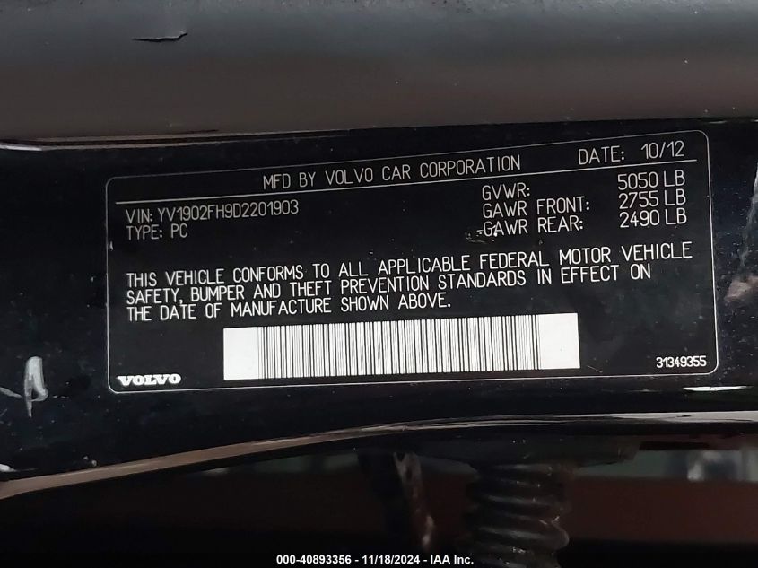 2013 VOLVO S60 T6 - YV1902FH9D2201903