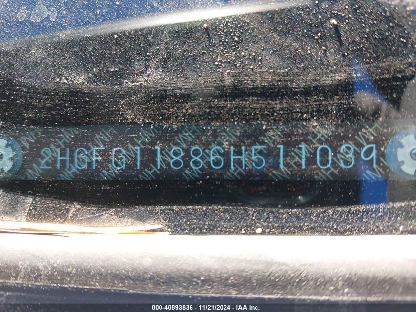 2006 HONDA CIVIC VIN: 2HGFG11886H511039