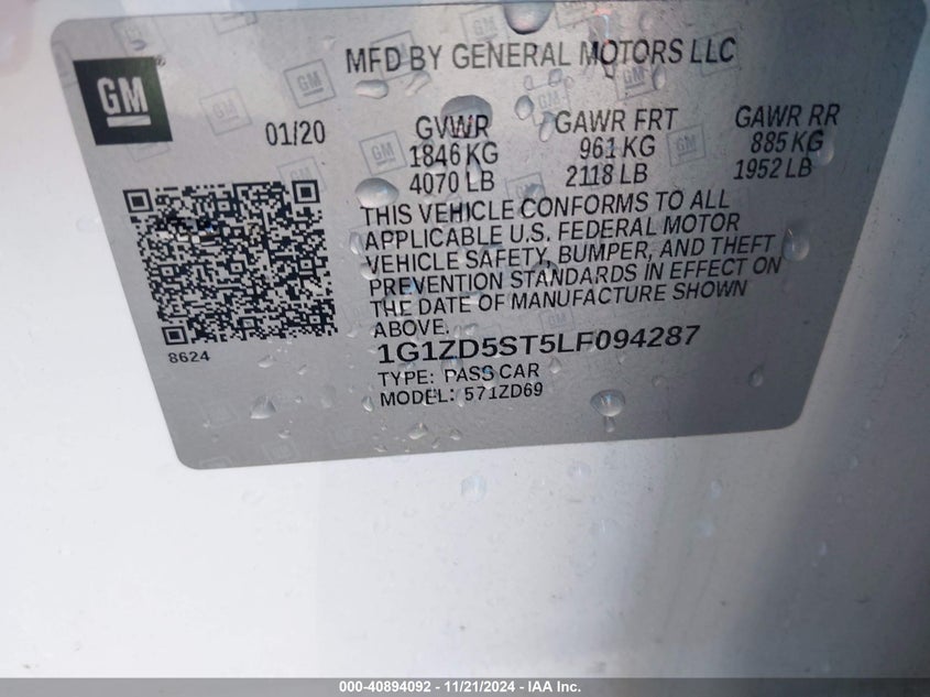 2020 CHEVROLET MALIBU FWD LT - 1G1ZD5ST5LF094287