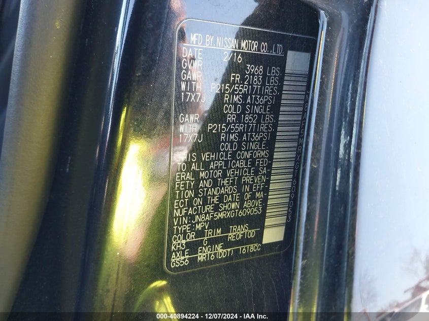 2016 NISSAN JUKE S - JN8AF5MRXGT609053