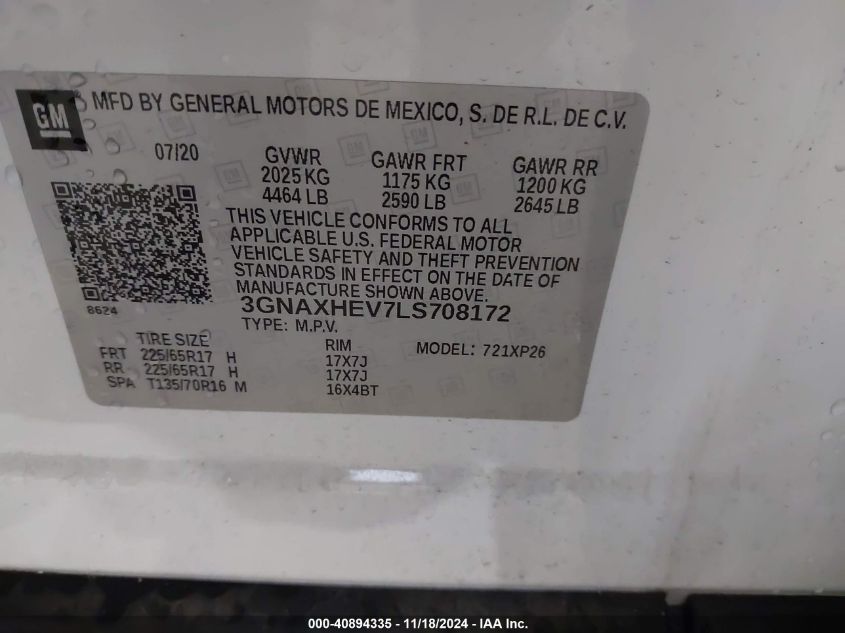 VIN 3GNAXHEV7LS708172 2020 Chevrolet Equinox, Fwd Ls no.9