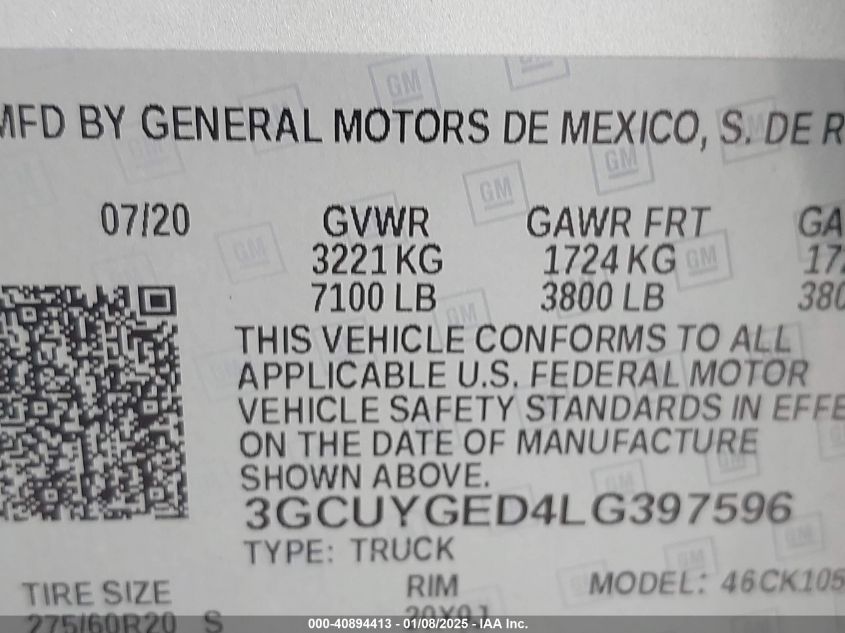 VIN 3GCUYGED4LG397596 2020 CHEVROLET SILVERADO 1500 no.9