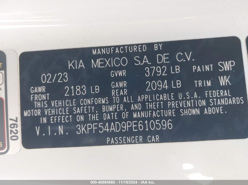 VIN 3KPF54AD9PE610596 2023 KIA Forte, Gt-Line no.9