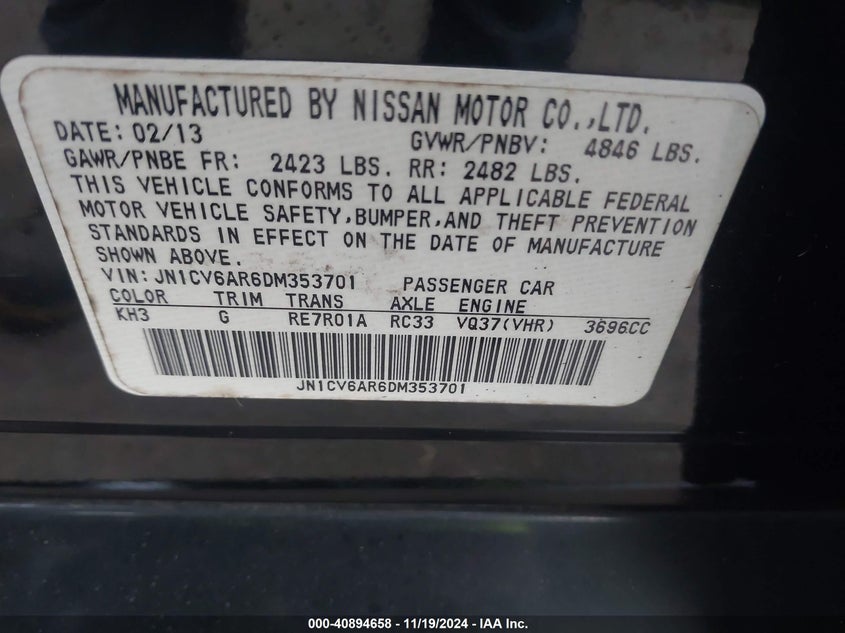 2013 INFINITI G37X - JN1CV6AR6DM353701