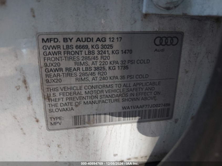 VIN WA1VAAF77JD027486 2018 AUDI Q7 no.9