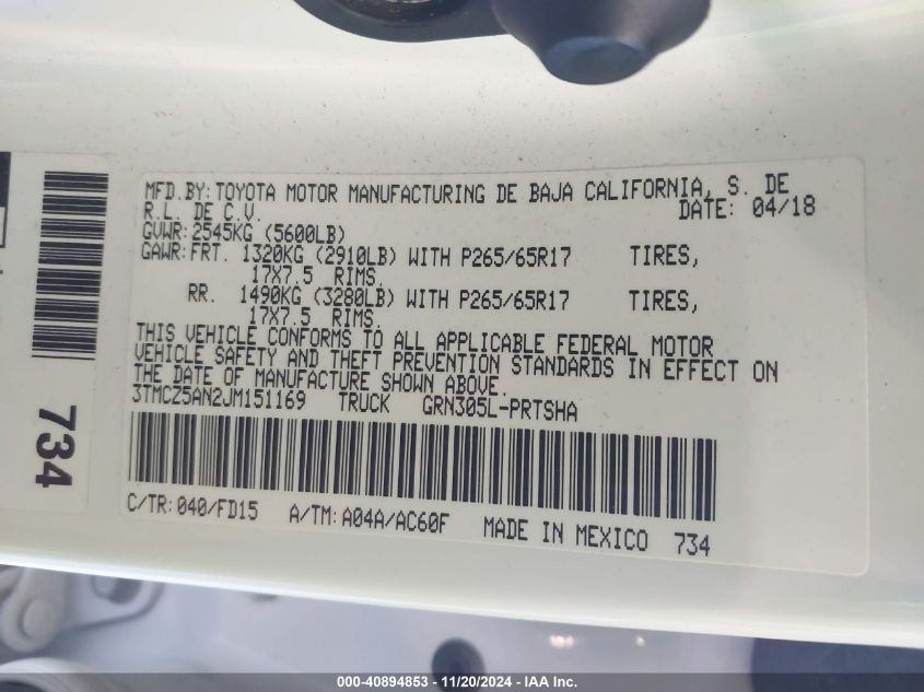 2018 TOYOTA TACOMA TRD SPORT - 3TMCZ5AN2JM151169