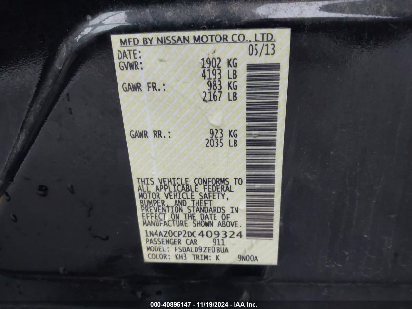 VIN 1N4AZ0CP2DC409324 2013 Nissan Leaf, SV no.9