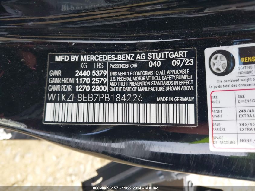 2023 Mercedes-Benz E 350 4Matic VIN: W1KZF8EB7PB184226 Lot: 40895157