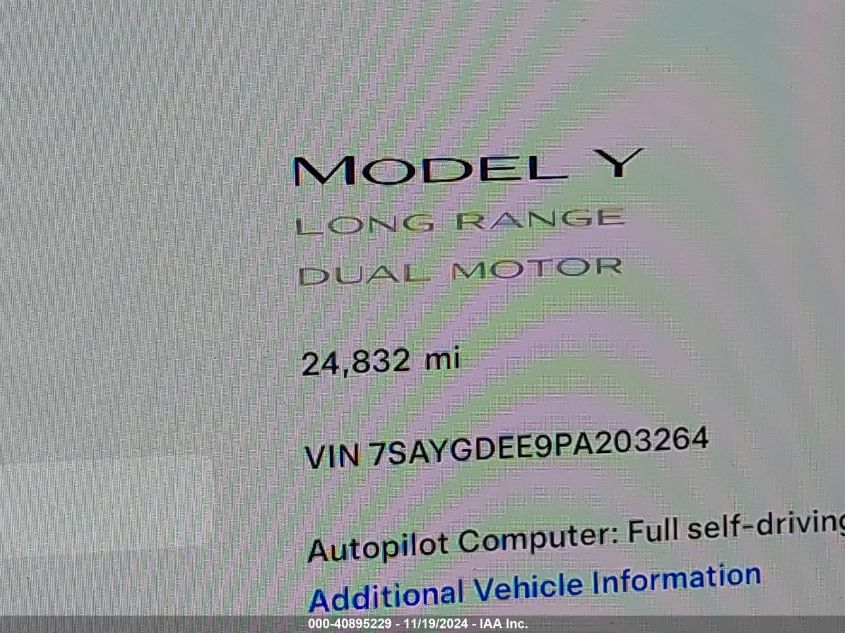 2023 Tesla Model Y Awd/Long Range Dual Motor All-Wheel Drive VIN: 7SAYGDEE9PA203264 Lot: 40895229