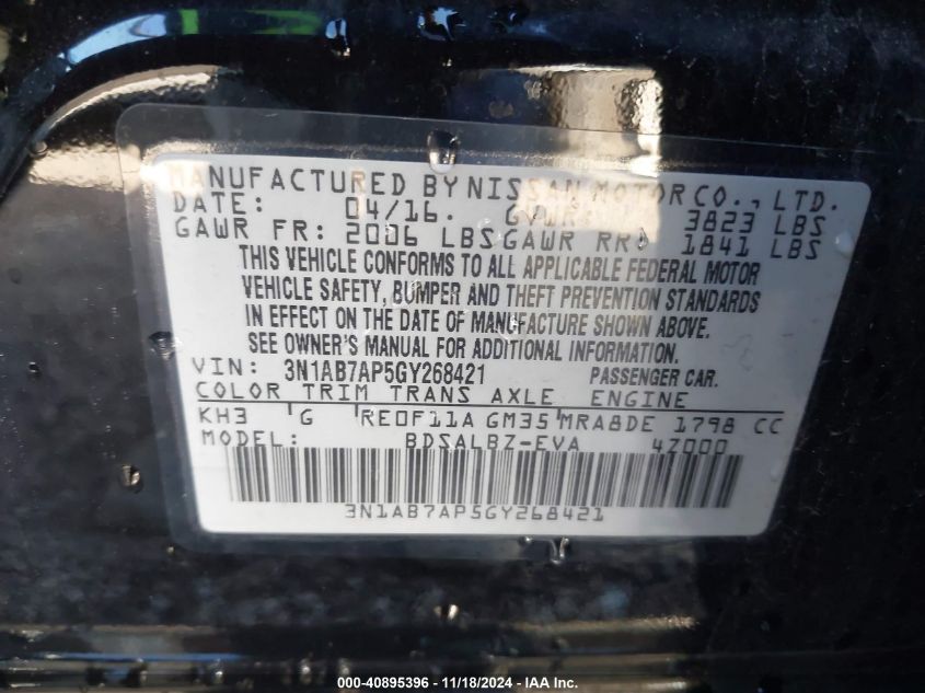 VIN 3N1AB7AP5GY268421 2016 Nissan Sentra, S no.9