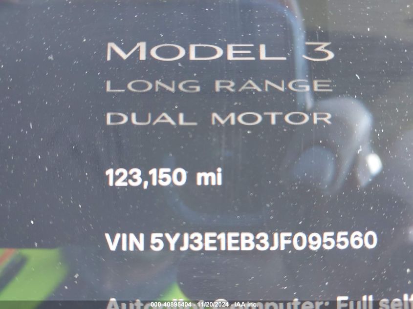 2018 Tesla Model 3 Long Range/Performance VIN: 5YJ3E1EB3JF095560 Lot: 40895404