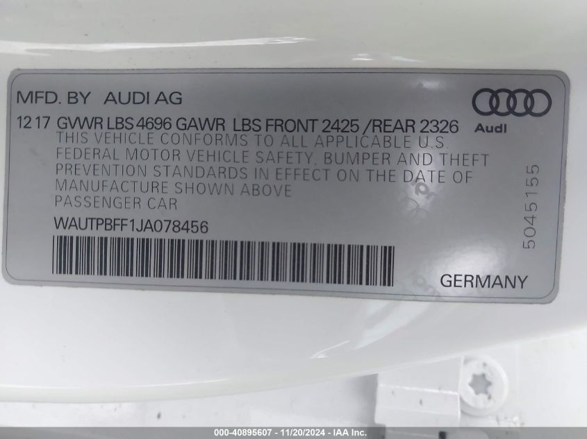 2018 AUDI A3 E-TRON 1.4T PREMIUM/1.4T TECH PREMIUM - WAUTPBFF1JA078456