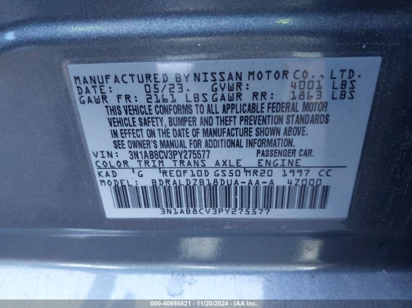 2023 NISSAN SENTRA VIN: 3N1AB8CV3PY275577
