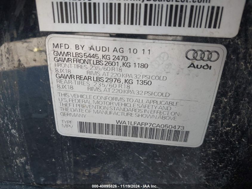 2012 Audi Q5 2.0T Premium VIN: WA1LFAFP7CA050473 Lot: 40895826