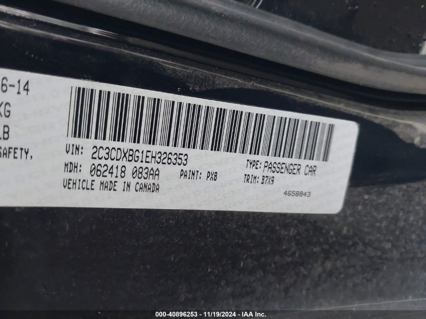 2014 DODGE CHARGER VIN: 2C3CDXBG1EH326353