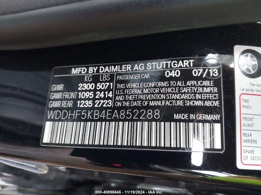 VIN WDDHF5KB4EA852288 2014 Mercedes-Benz E 350 no.9