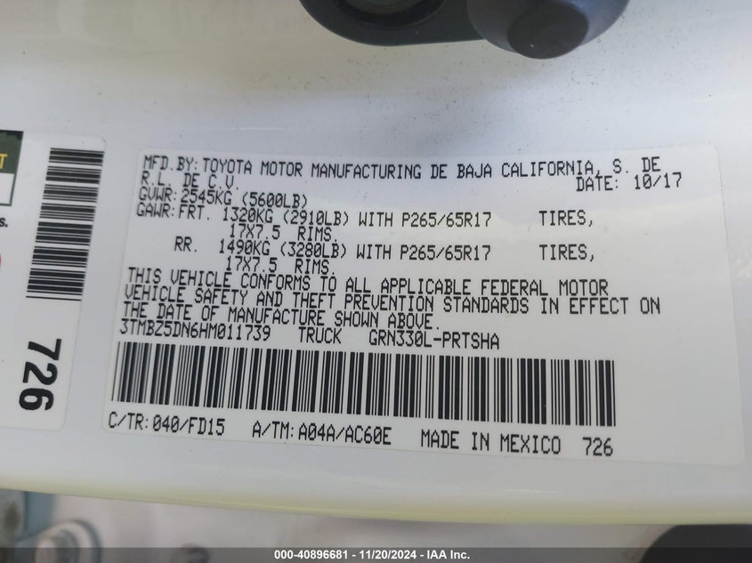 2017 TOYOTA TACOMA DOUBLE CAB/SR5/TRD SPORT - 3TMBZ5DN6HM011739