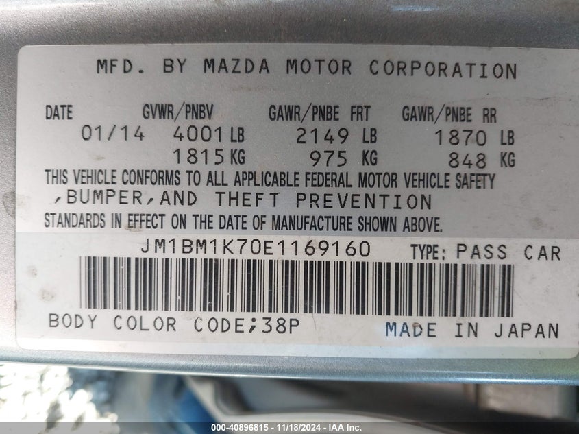 2014 MAZDA MAZDA3 I SPORT - JM1BM1K70E1169160