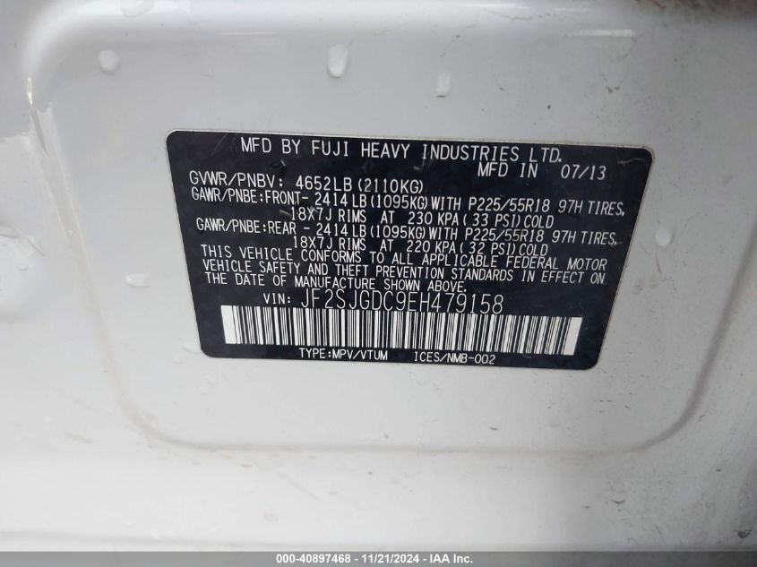 2014 SUBARU FORESTER 2.0XT PREMIUM - JF2SJGDC9EH479158