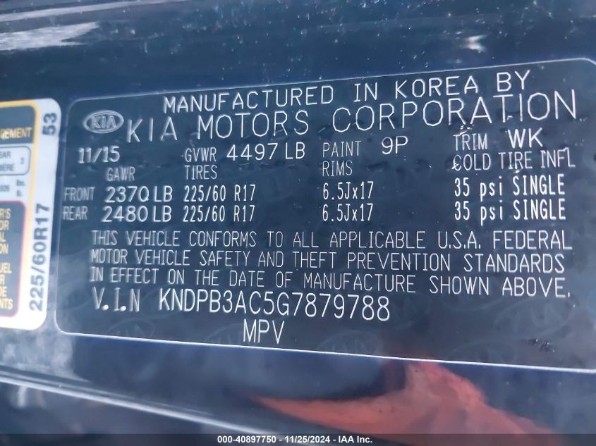 2016 Kia Sportage Lx VIN: KNDPB3AC5G7879788 Lot: 40897750