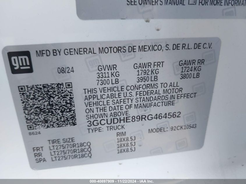 VIN 3GCUDHE89RG464562 2024 CHEVROLET SILVERADO 1500 no.9