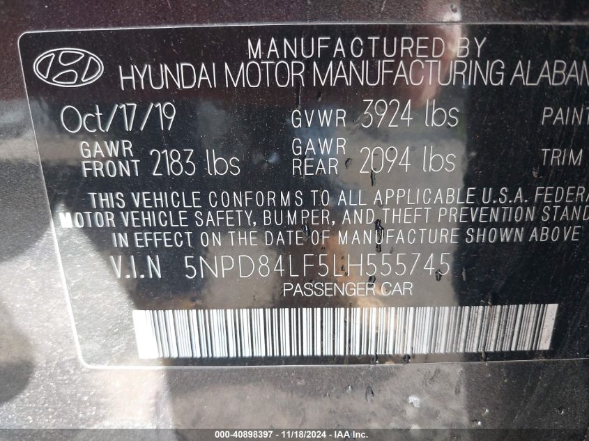 2020 HYUNDAI ELANTRA SEL - 5NPD84LF5LH555745