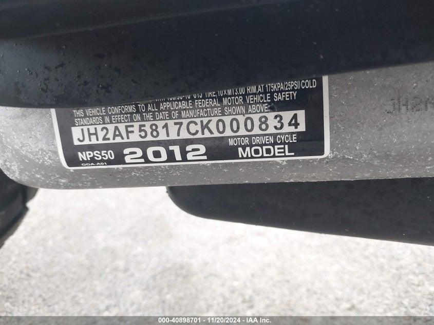2012 HONDA NPS50 - JH2AF5817CK000834
