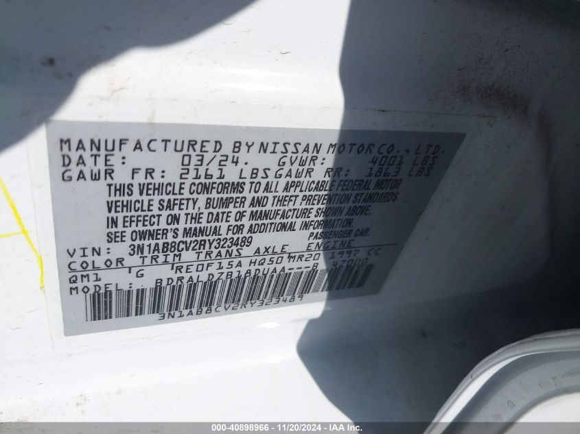 2024 Nissan Sentra Sv Xtronic Cvt VIN: 3N1AB8CV2RY323489 Lot: 40898966