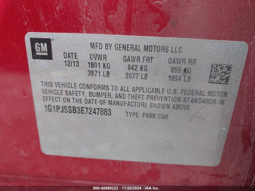 2014 CHEVROLET CRUZE VIN: 1G1PJ5SB3E7247883