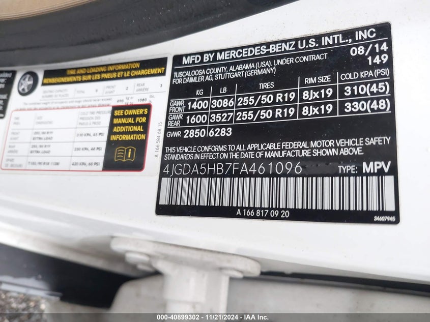 2015 MERCEDES-BENZ ML 350 4MATIC - 4JGDA5HB7FA461096