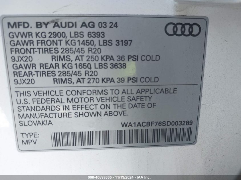 2025 Audi Q7 Premium 45 Tfsi Quattro Tiptronic VIN: WA1ACBF76SD003289 Lot: 40899335