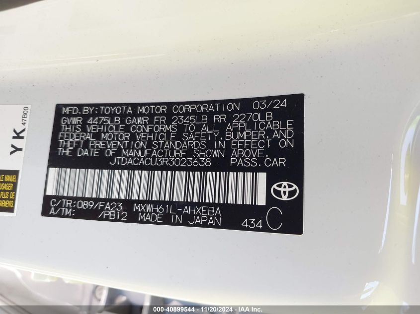 VIN JTDACACU3R3023638 2024 Toyota Prius, Prime SE no.9