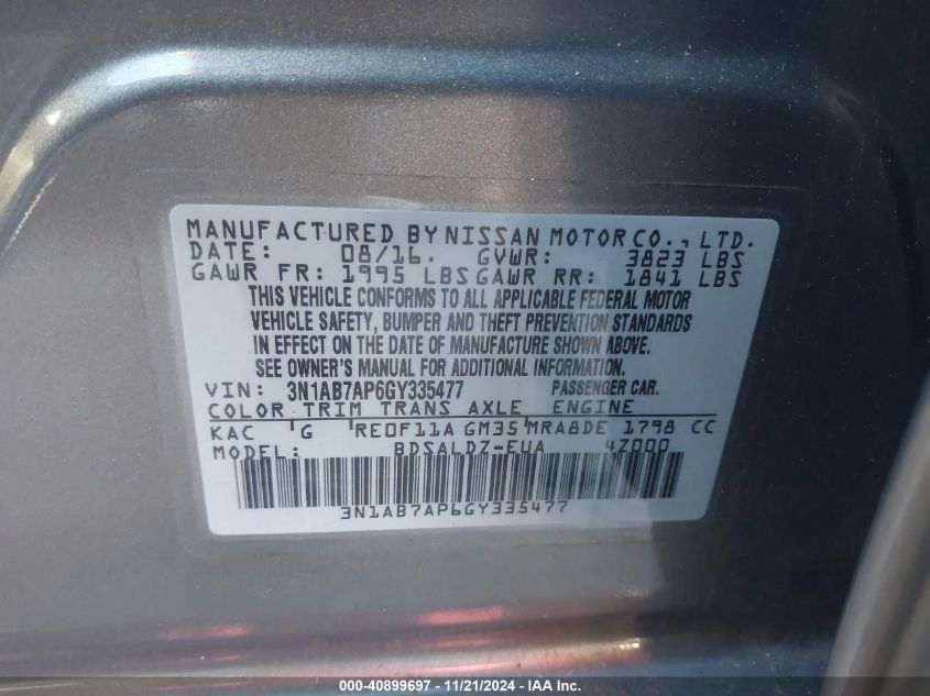 2016 NISSAN SENTRA SV - 3N1AB7AP6GY335477