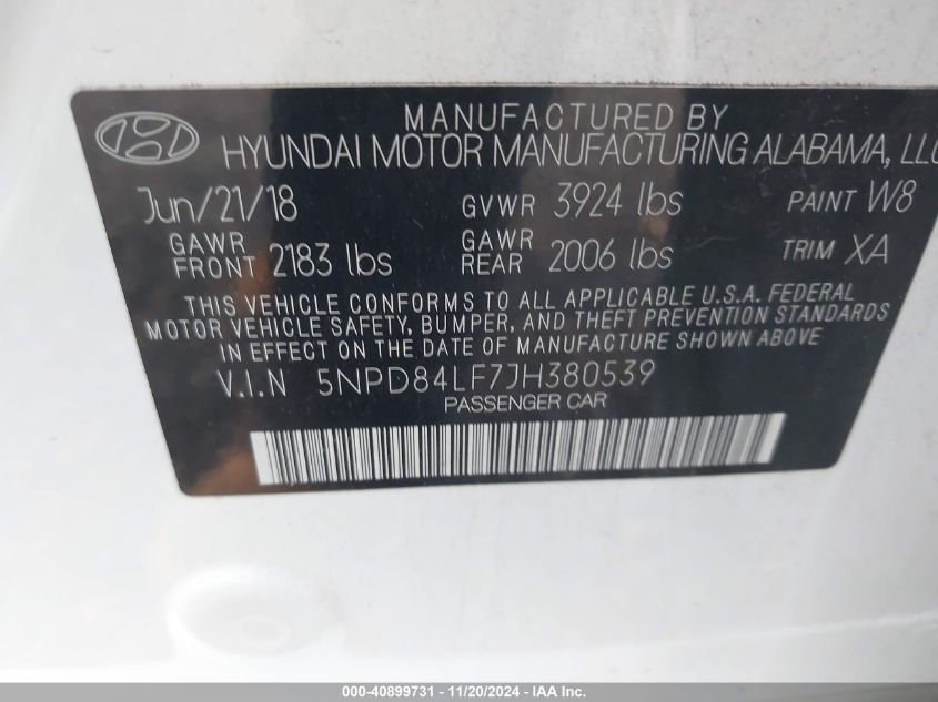 2018 HYUNDAI ELANTRA SEL - 5NPD84LF7JH380539