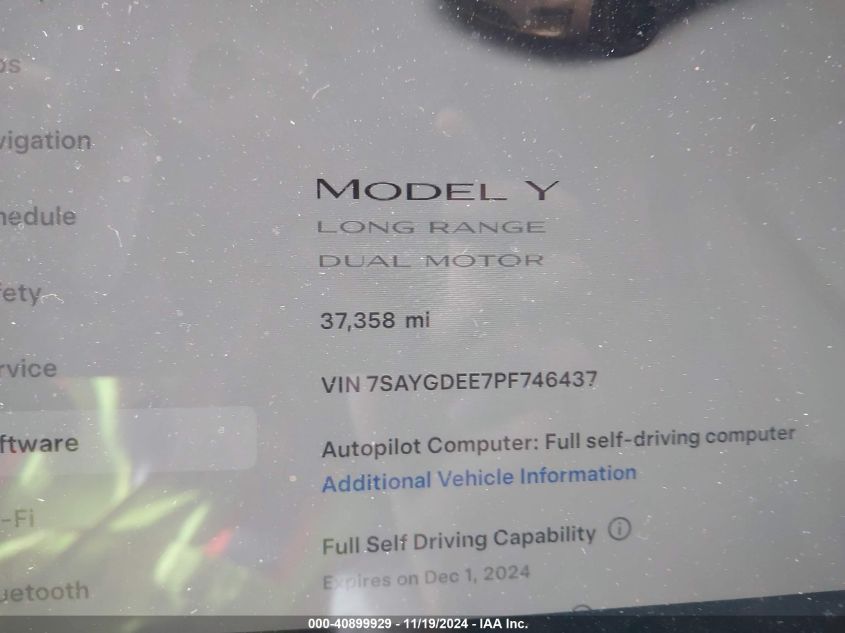 2023 Tesla Model Y Awd/Long Range Dual Motor All-Wheel Drive VIN: 7SAYGDEE7PF746437 Lot: 40899929