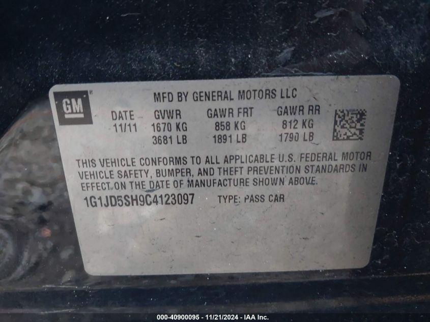 2012 CHEVROLET SONIC VIN: 1G1JD5SH9C4123097