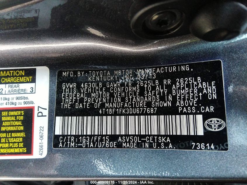 2013 TOYOTA CAMRY SE - 4T1BF1FK3DU677687