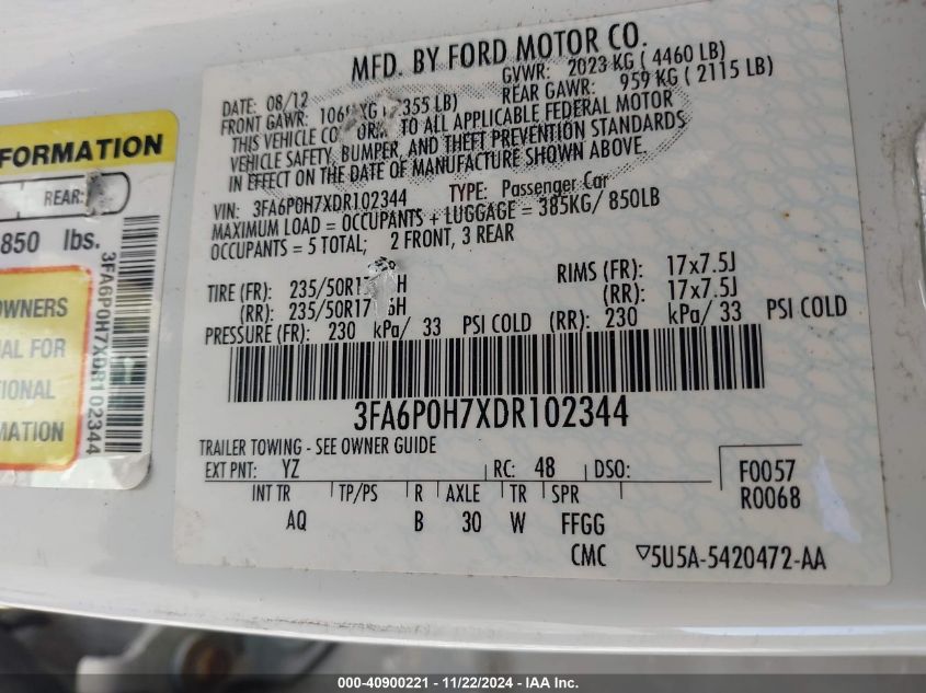 2013 FORD FUSION SE - 3FA6P0H7XDR102344